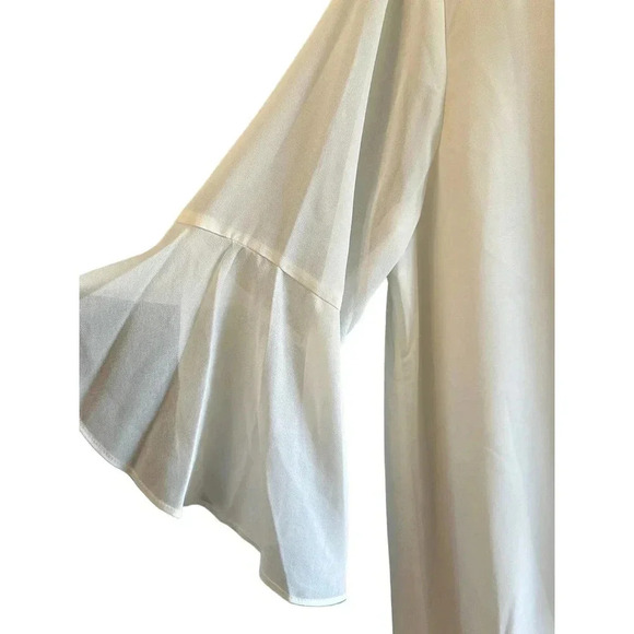 Calvin Klein Women's White Bell Sleeve V-Neck Chiffon Blouse Top Size XL - Picture 2 of 5